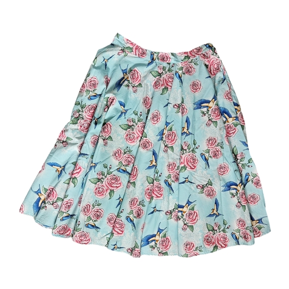 Hell Bunny Vixen Retro A-Line Bird Floral Lacey Skirt 50's - Picture 2 of 7